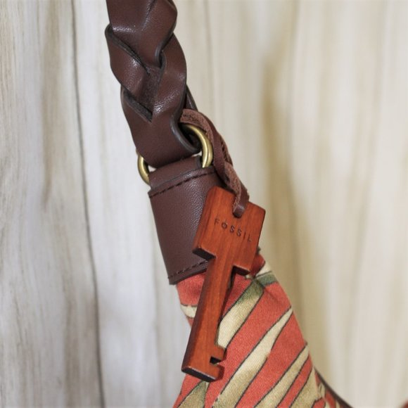 Fossil Rust Orange and Gold Print Fabric Shoulder Bag - Picture 7 of 9